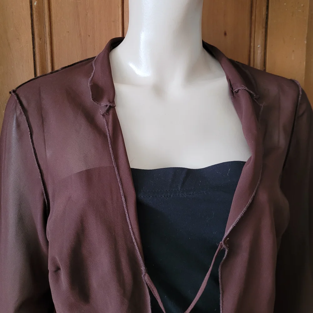 Sheer Tie-Front Blouse For Layering Chocolate Brown Medium Fairy Grunge H&M - Picture 3 of 11